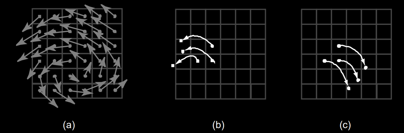 Forward Advection & Backtrace Advection : Basic idea behind the advection step. Instead of moving the cell centers forward in